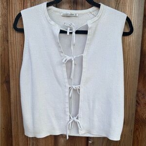 Abercrombie & Fitch Cream Ribbed Tie-Front Tank